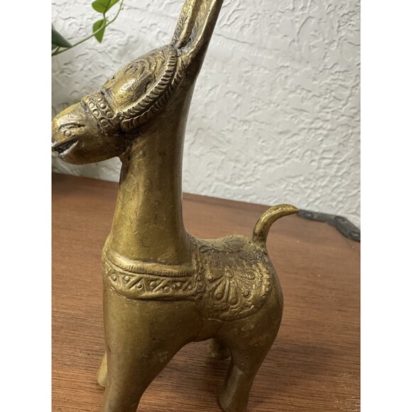 Vintage Brass Donkey Paperweight MCM Etched Details - Picture 7 of 9